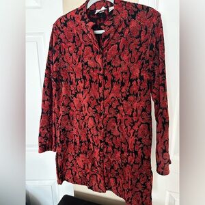 Chico's Design 90s Shirt/Jacket Size 3 (16) Embroidered Mandarin Collar